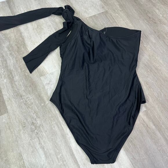NEW J.Crew Bow one-shoulder one-piece Swimsuit in black Size 16 BF170 - Picture 7 of 7